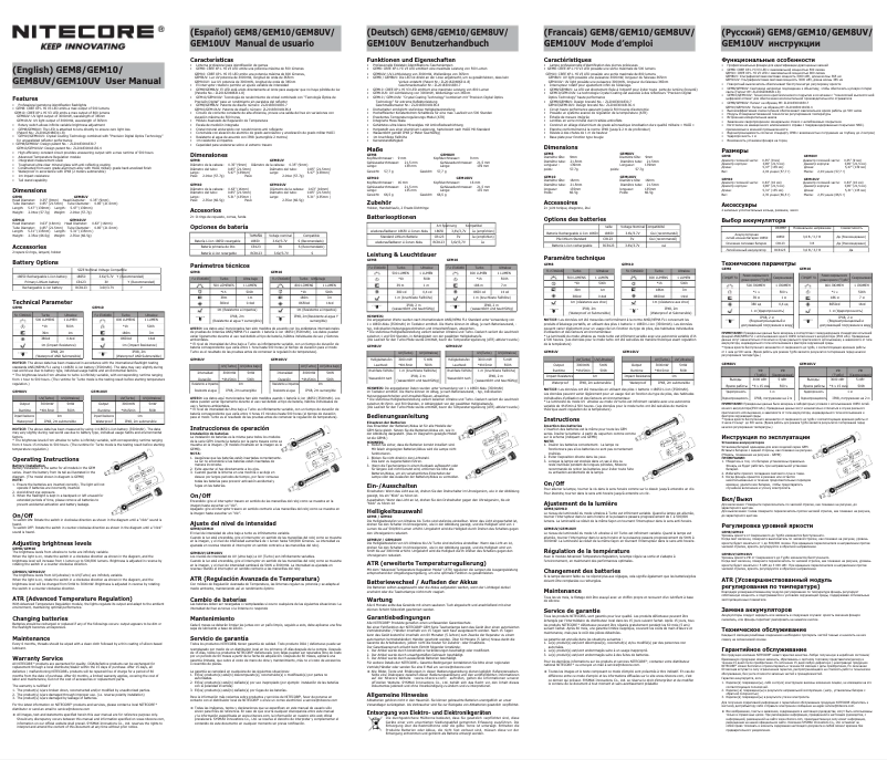 Page n°1 - Manuel utilisateur Nitecore GEM8