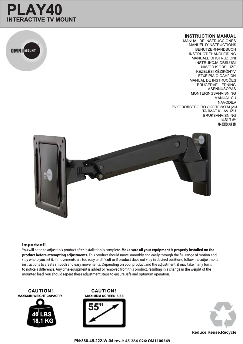 Page 1 de la notice Manuel utilisateur OmniMount PLAY40