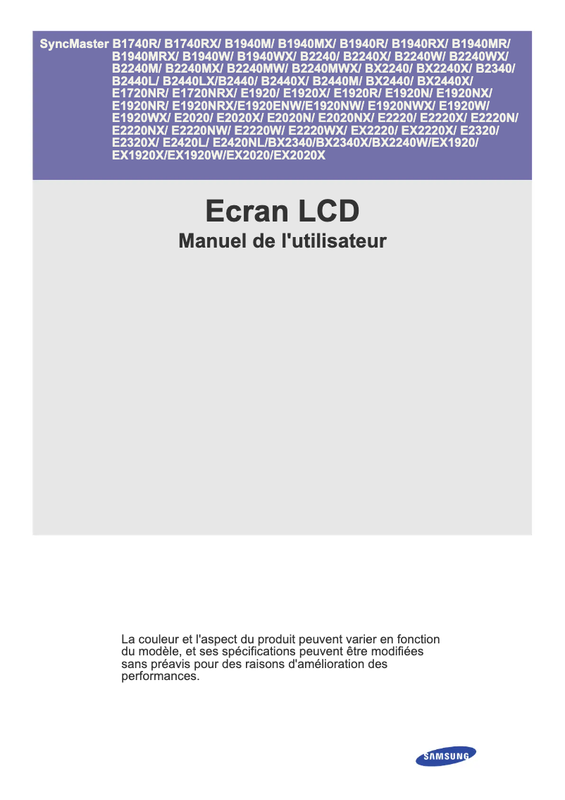 Page 1 de la notice Manuel utilisateur Samsung SyncMaster BX2240W