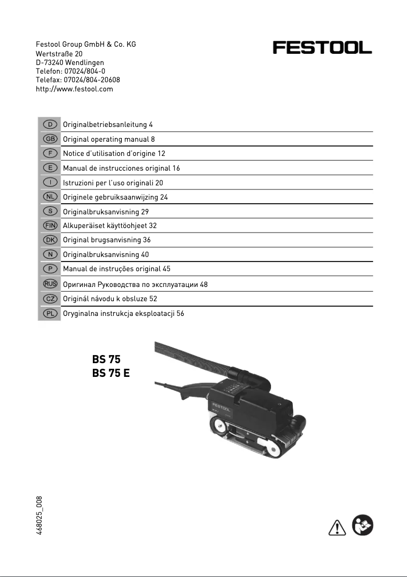 Page 1 of the manual User Manual Festool BS 75 E