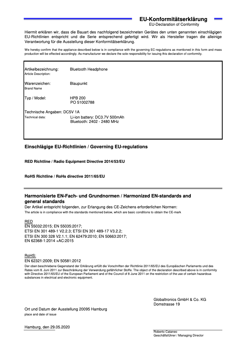 Page n°1 - Manuel utilisateur Blaupunkt HPB 200