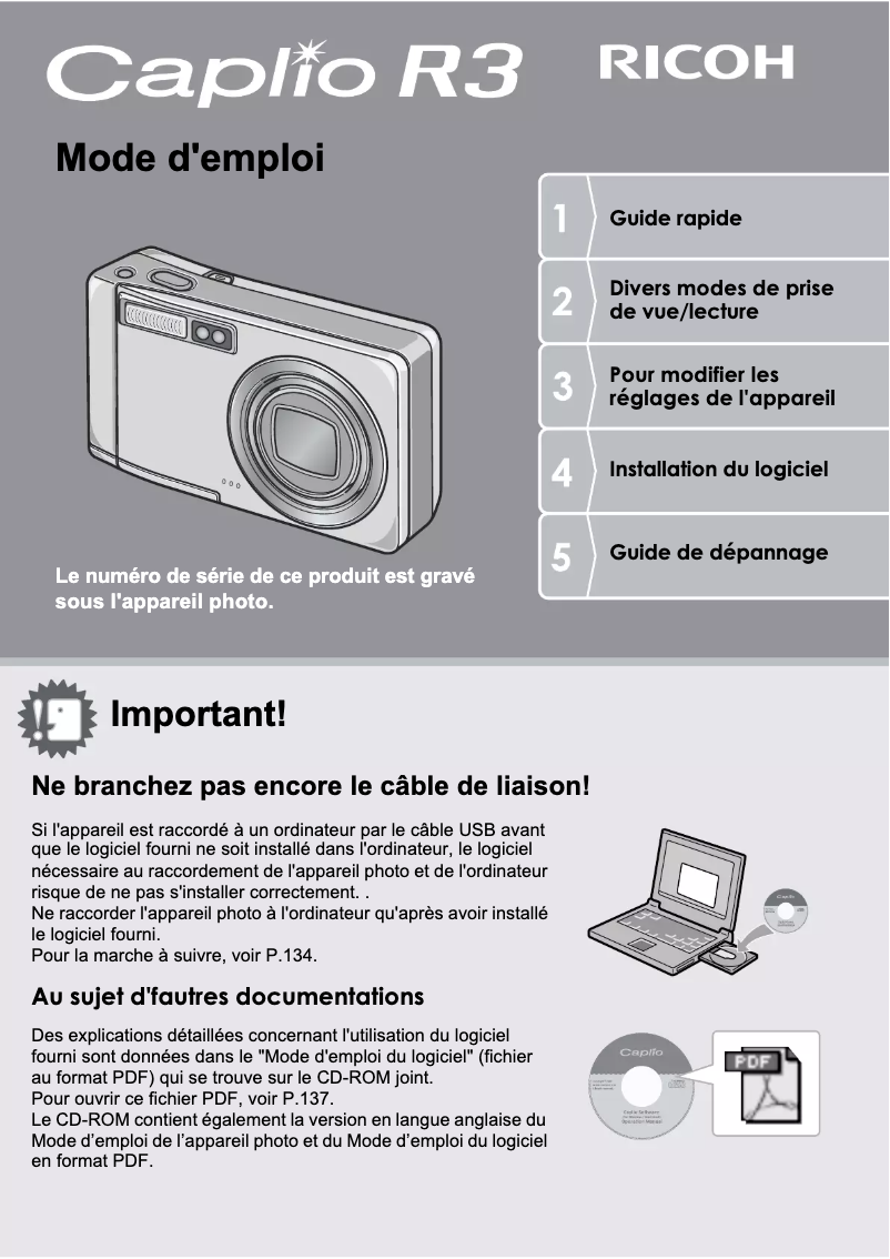 Page 1 de la notice Manuel utilisateur Ricoh Caplio R3