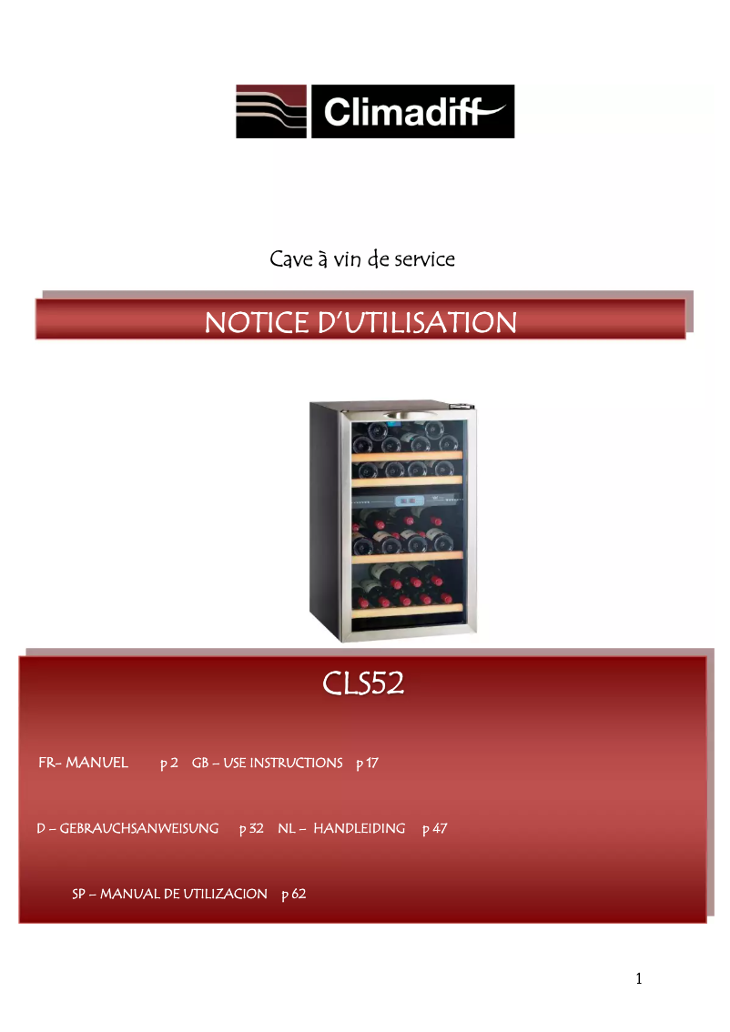 Page n°1 - Manuel utilisateur Climadiff CLS52