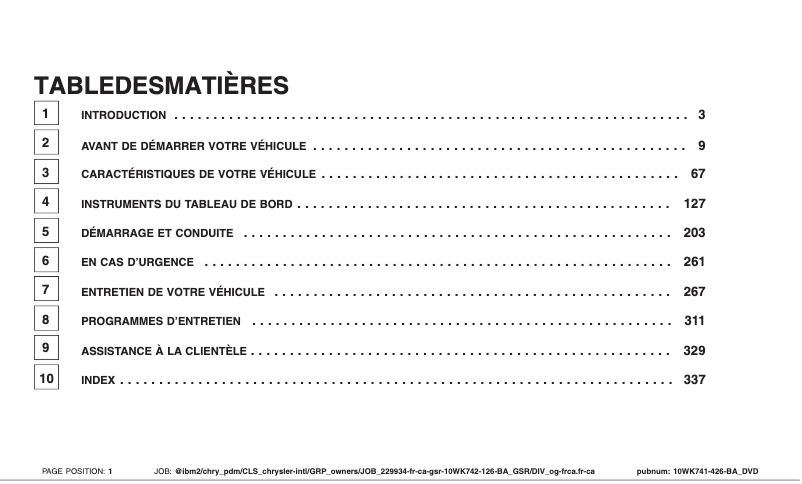 Image de la première page du manuel de l'appareil Grand Cherokee (2010)
