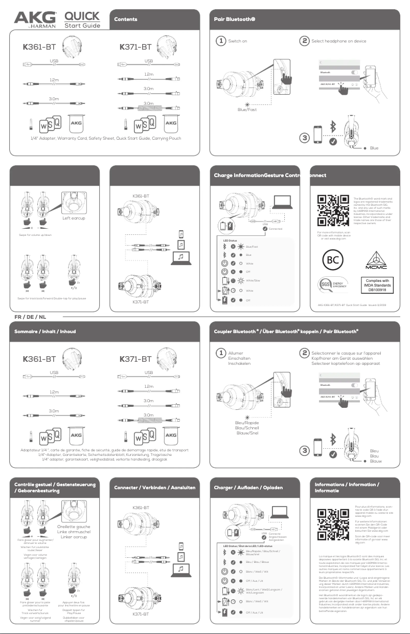 Page 1 de la notice Guide de démarrage rapide AKG K371