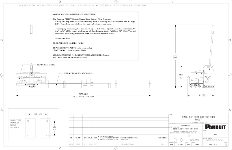 Page 1 de la notice Dessin technique Panduit PBDCT