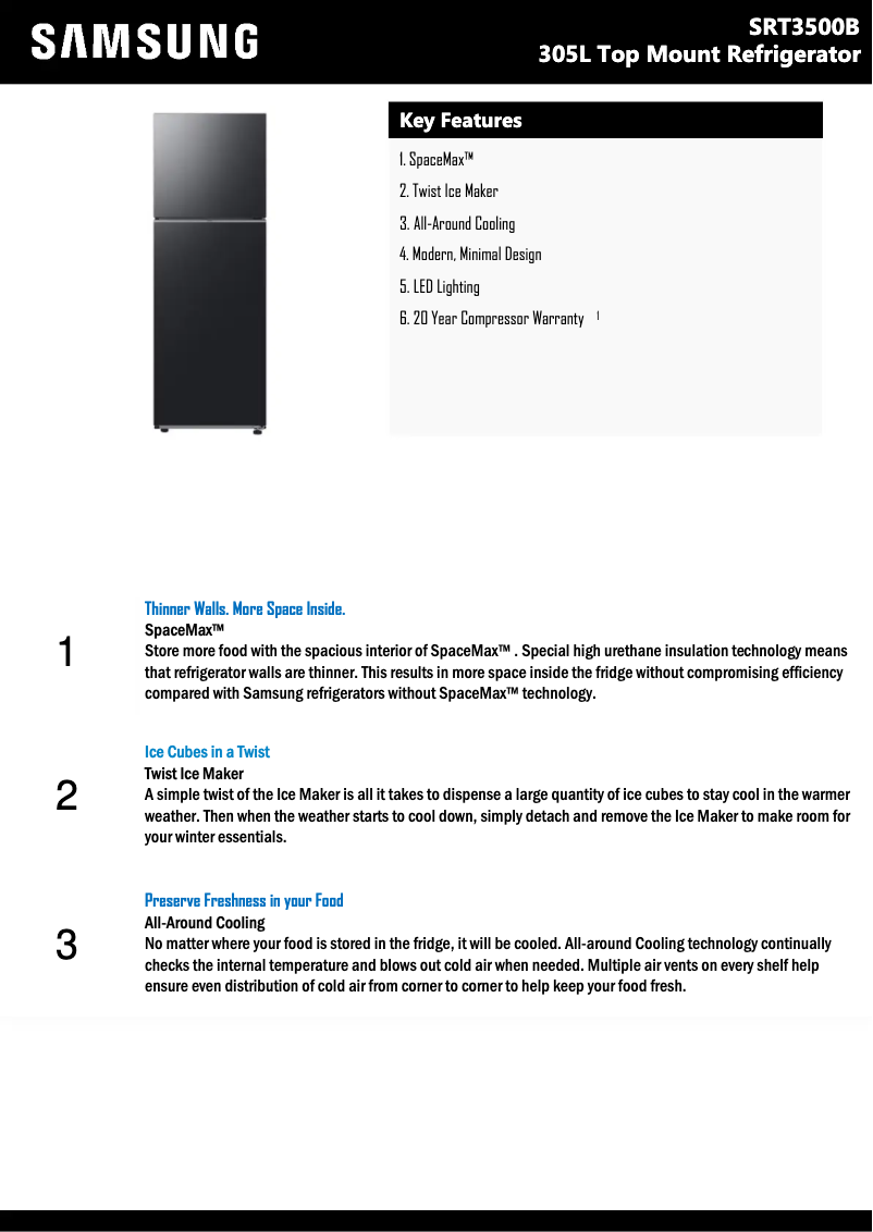 Página 1 del manual Ficha técnica Samsung SRT3500B