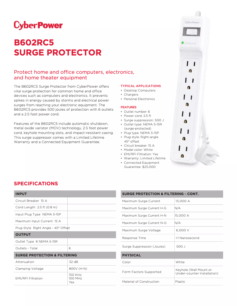Page n°1 - Fiche technique CyberPower B602RC5