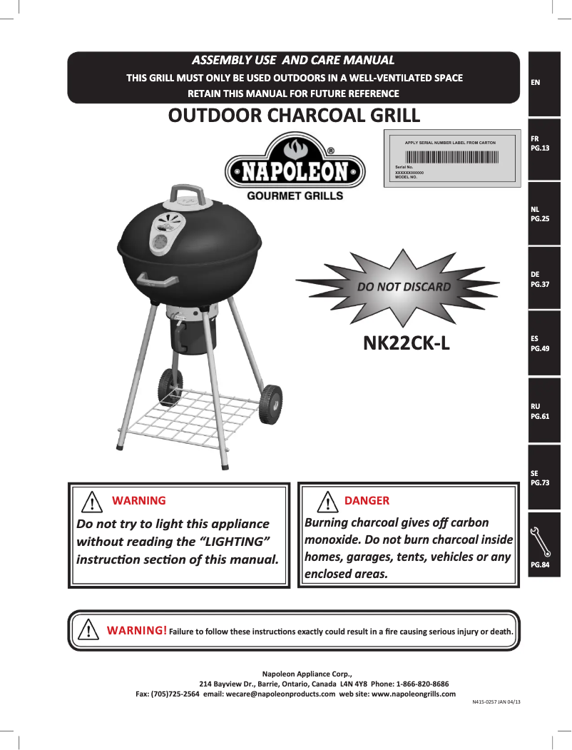 Page n°1 - Manuel utilisateur Napoleon NK22CK-L