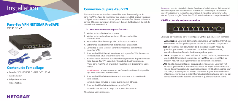 Page n°1 - Guide d'installation Netgear FVS318Gv2