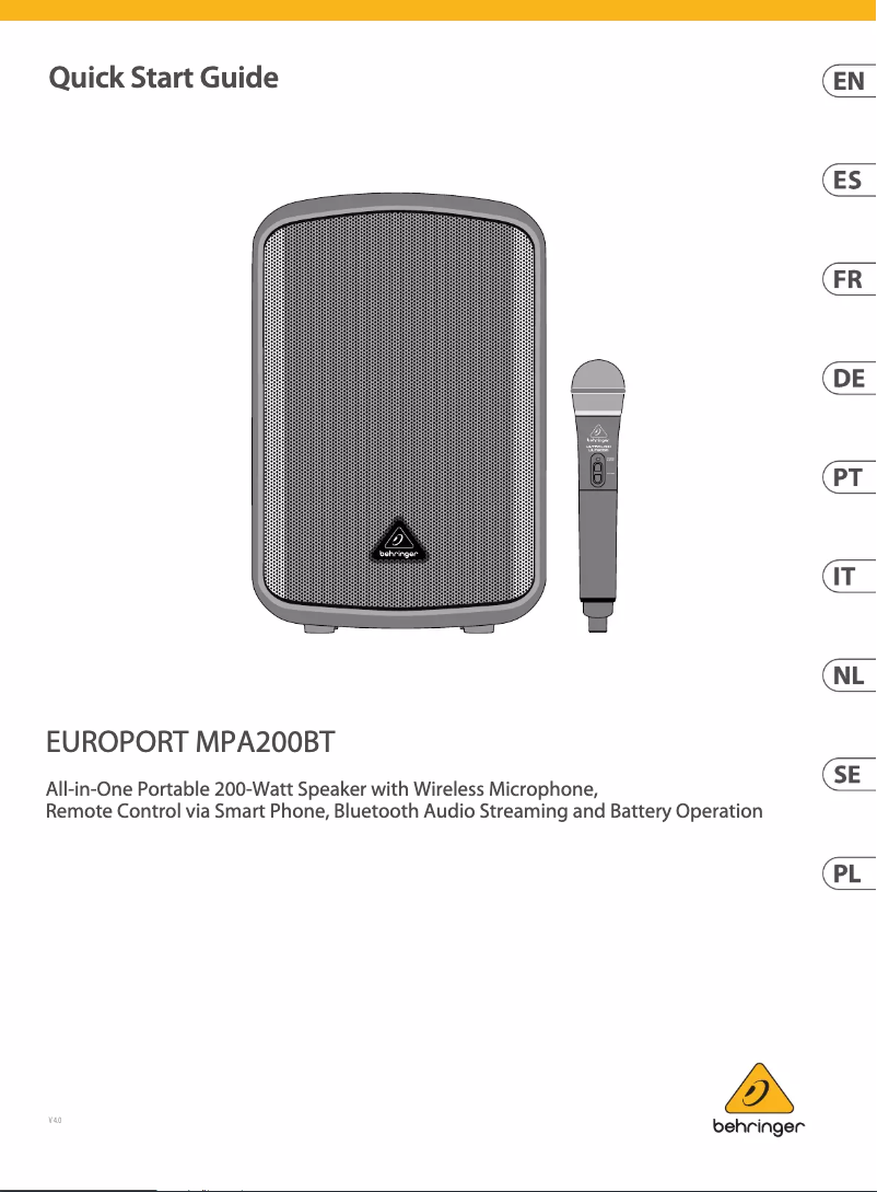 Page 1 de la notice Manuel utilisateur Behringer Europort MPA200BT