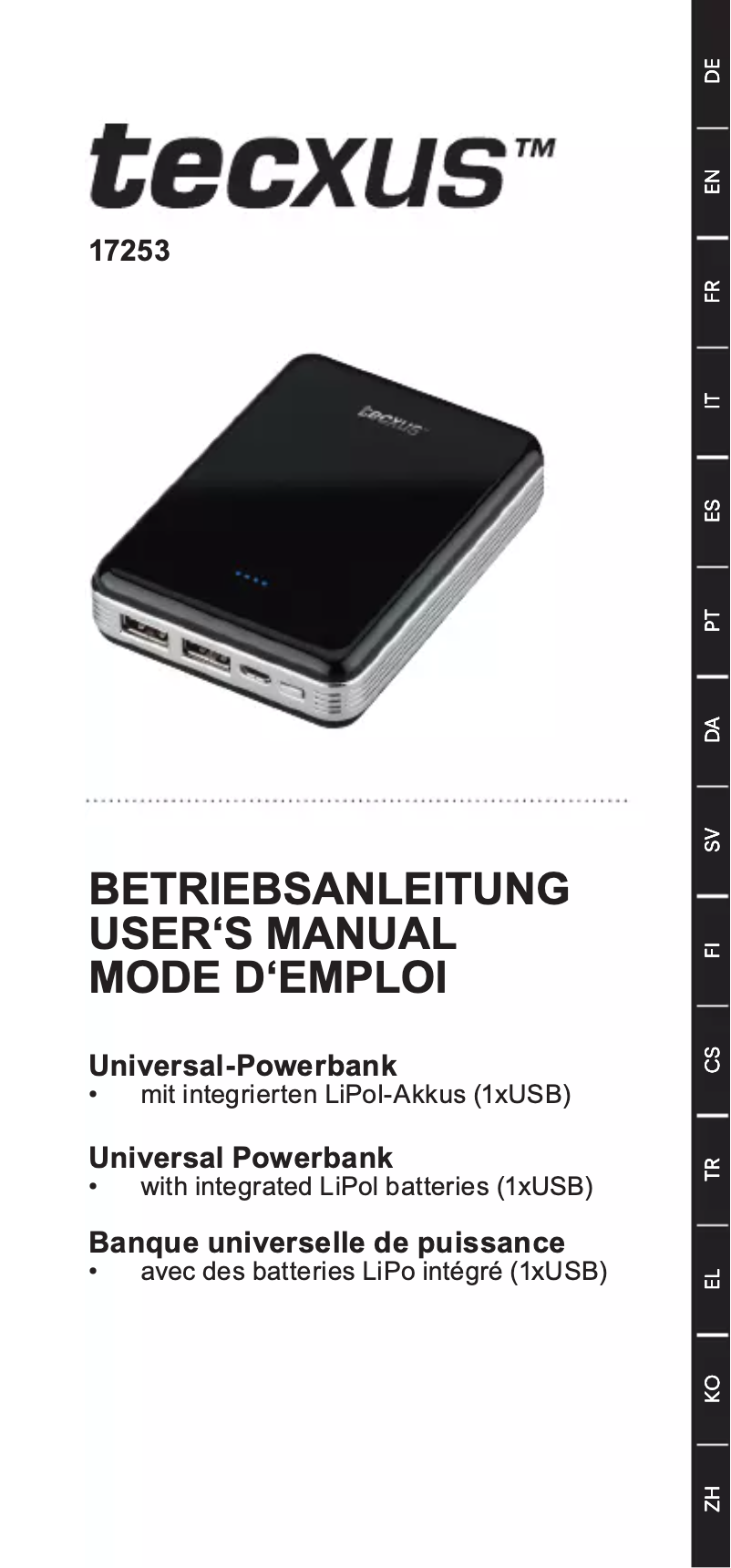 Page n°1 - Manuel utilisateur Tecxus TP 6000