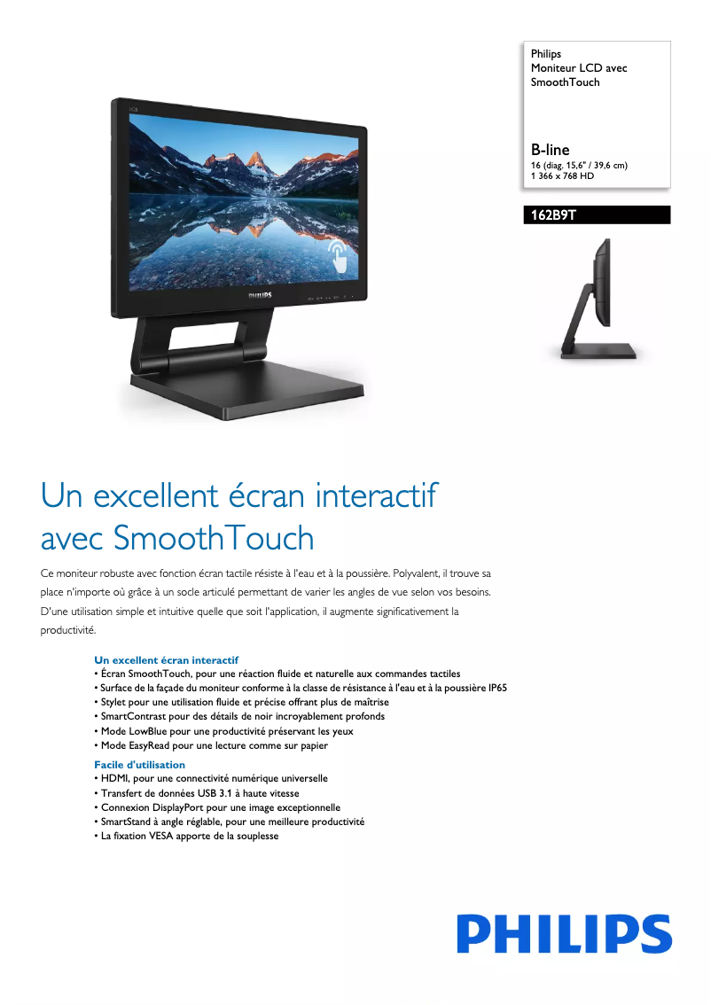 Page 1 de la notice Fiche technique Philips B Line 162B9T