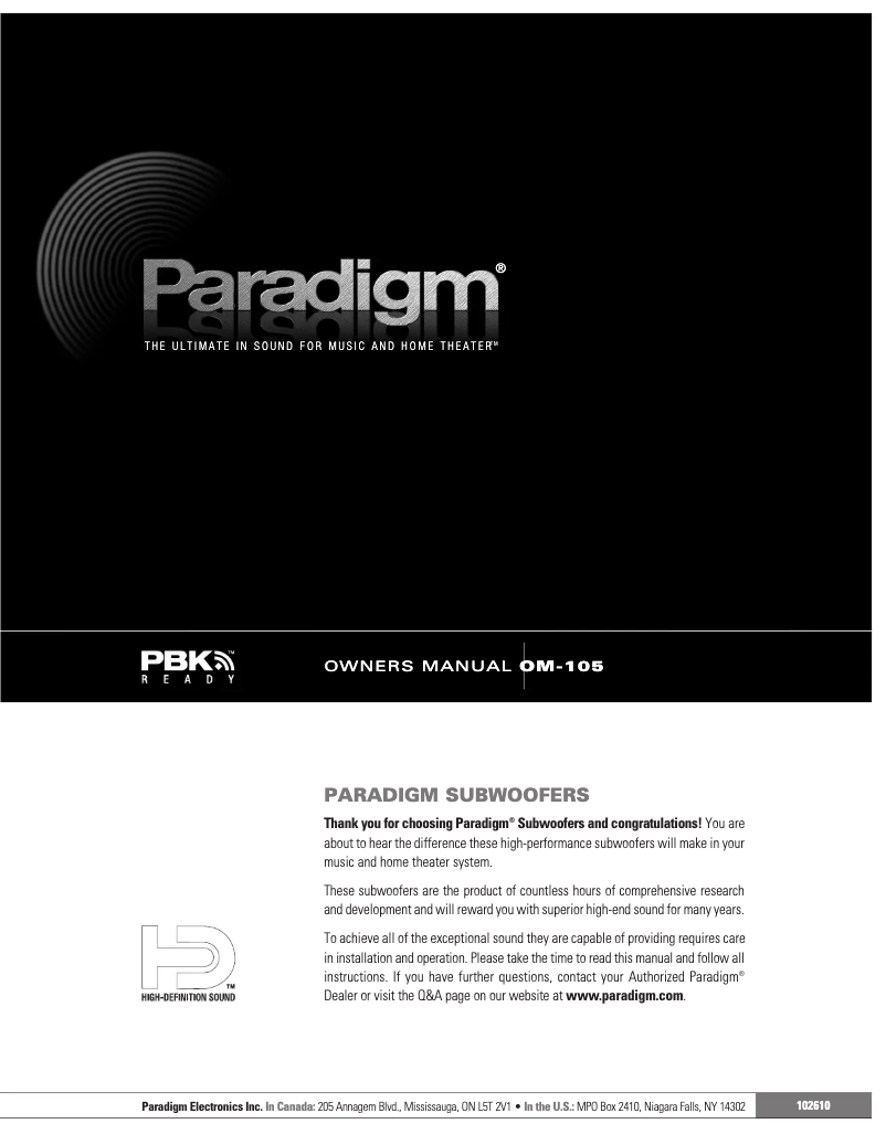 Page 1 de la notice Manuel utilisateur Paradigm DSP-3200