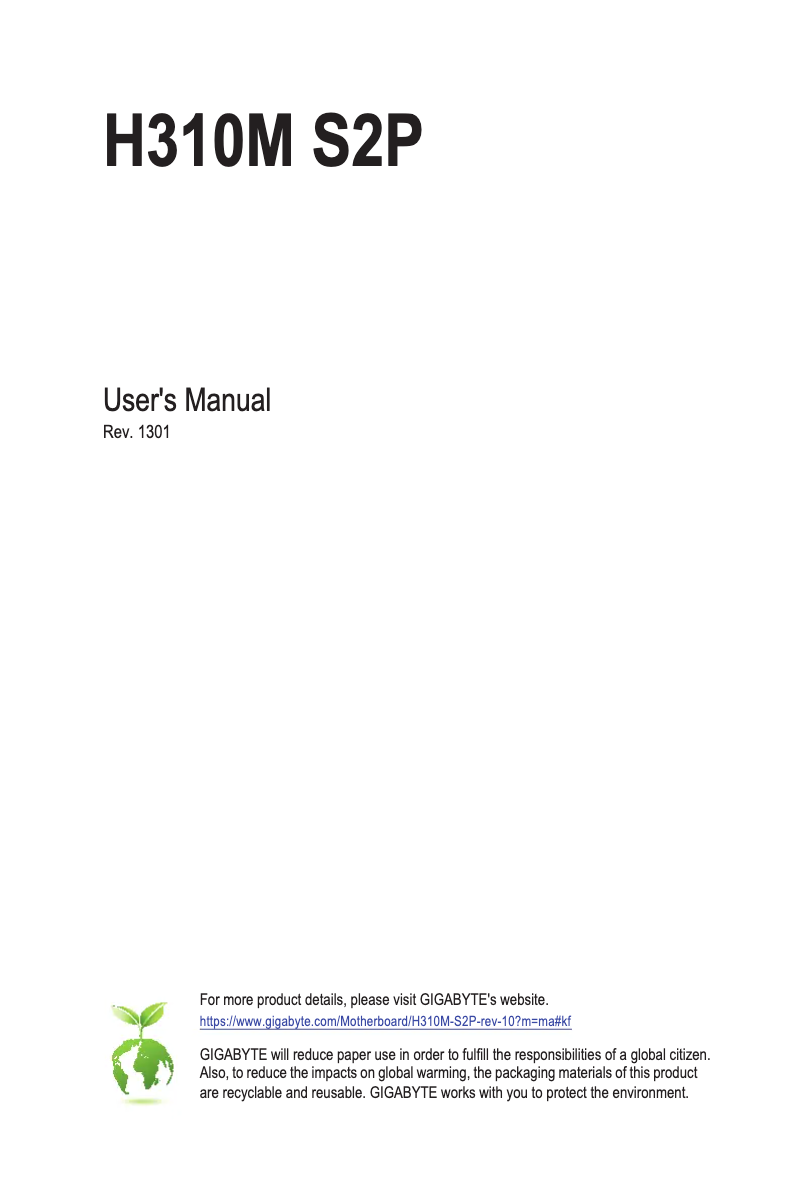 Page 1 de la notice Manuel utilisateur Gigabyte H310M S2P