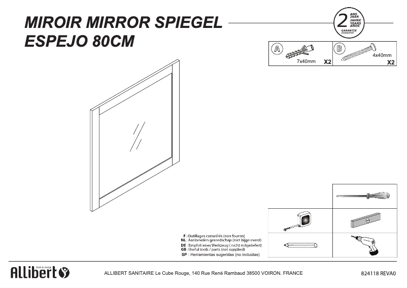 Page 1 de la notice Manuel utilisateur Allibert 824118