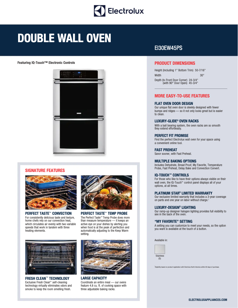 Page 1 de la notice Fiche technique Electrolux EI30EW45PS