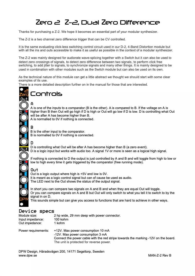 Página 1 del manual Manual de usuario DPW Design Zero 2