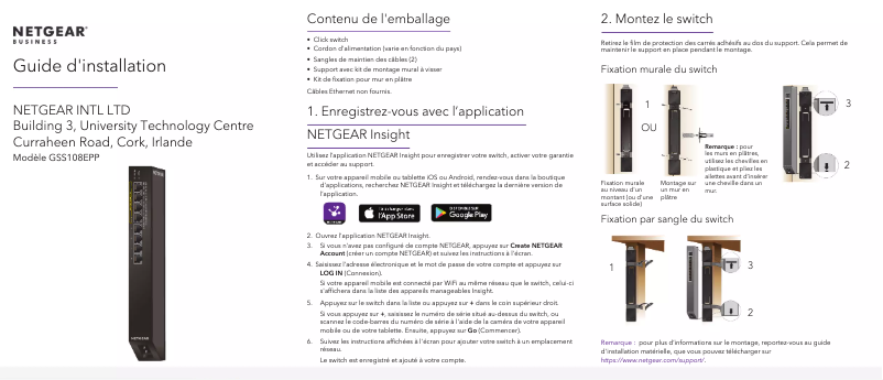 Page 1 de la notice Guide d'installation Netgear GSS108EPP