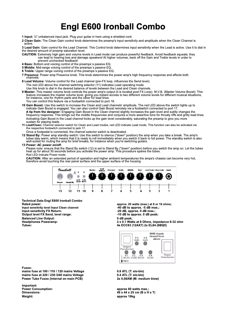 Página 1 del manual Manual de usuario ENGL E600 Ironball Combo