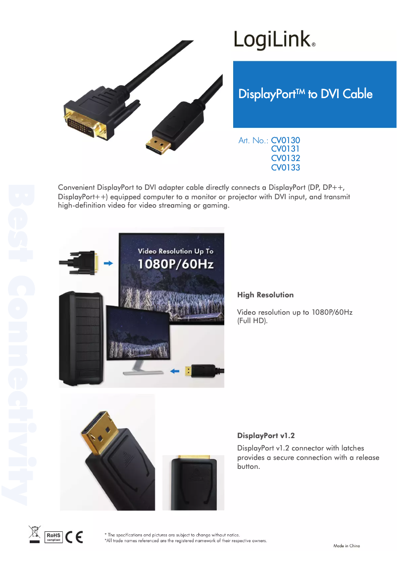 Page 1 de la notice Manuel utilisateur LogiLink CV0133
