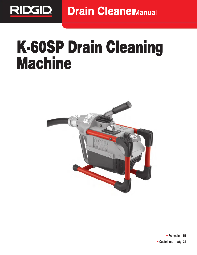 Page 1 de la notice Manuel utilisateur Ridgid K-60SP