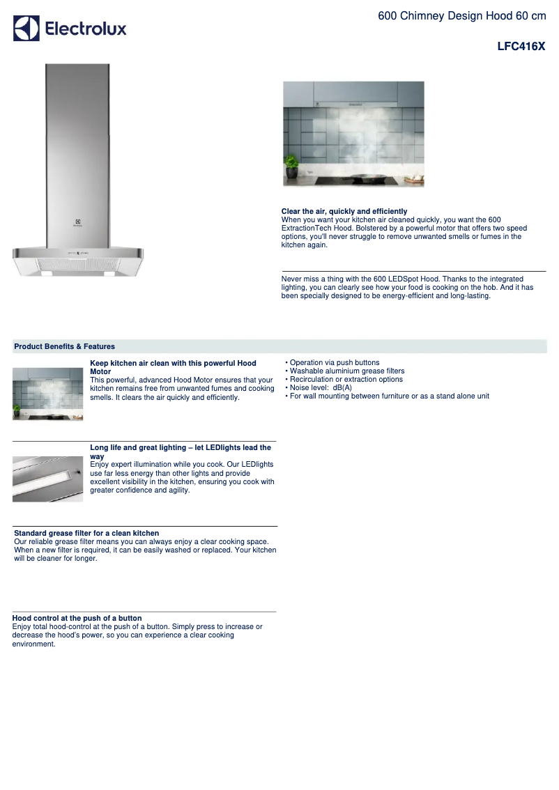 Page 1 de la notice Fiche technique Electrolux LFC416X
