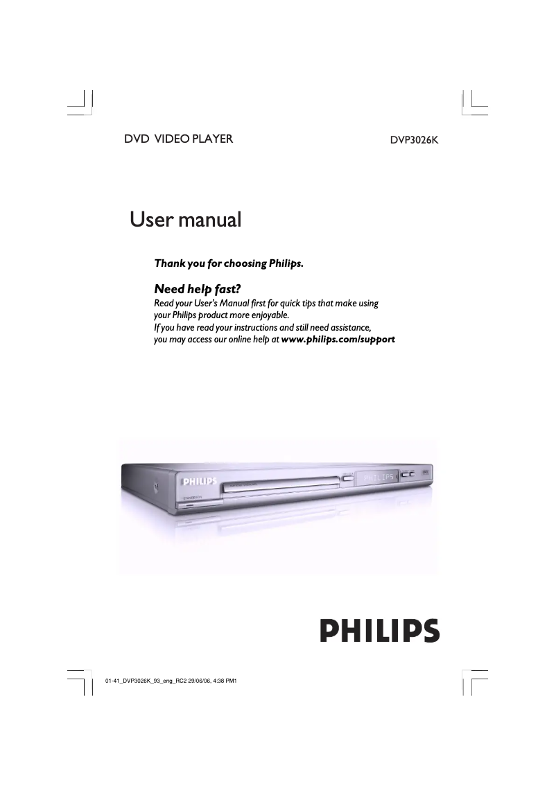 Page 1 de la notice Mode d'emploi Philips DVP3026K