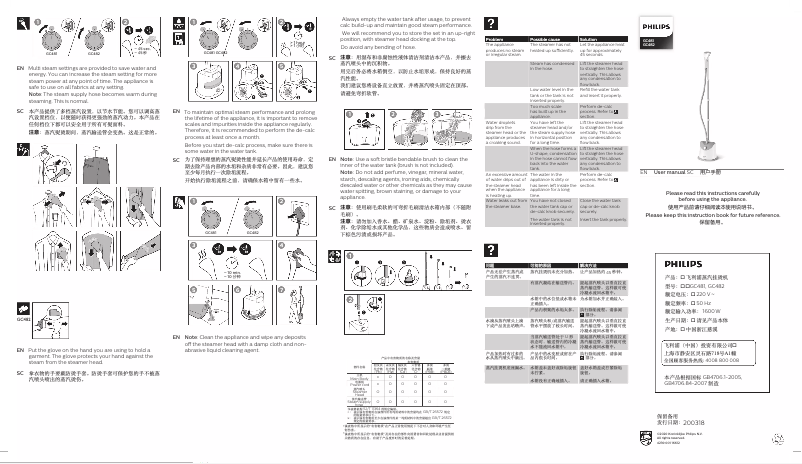 Page 1 de la notice Brochure Philips Easy Touch GC482