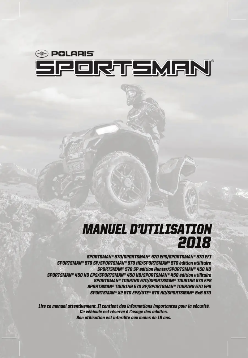 Page 1 de la notice Manuel utilisateur Polaris Sportsman 450 HO (2018)