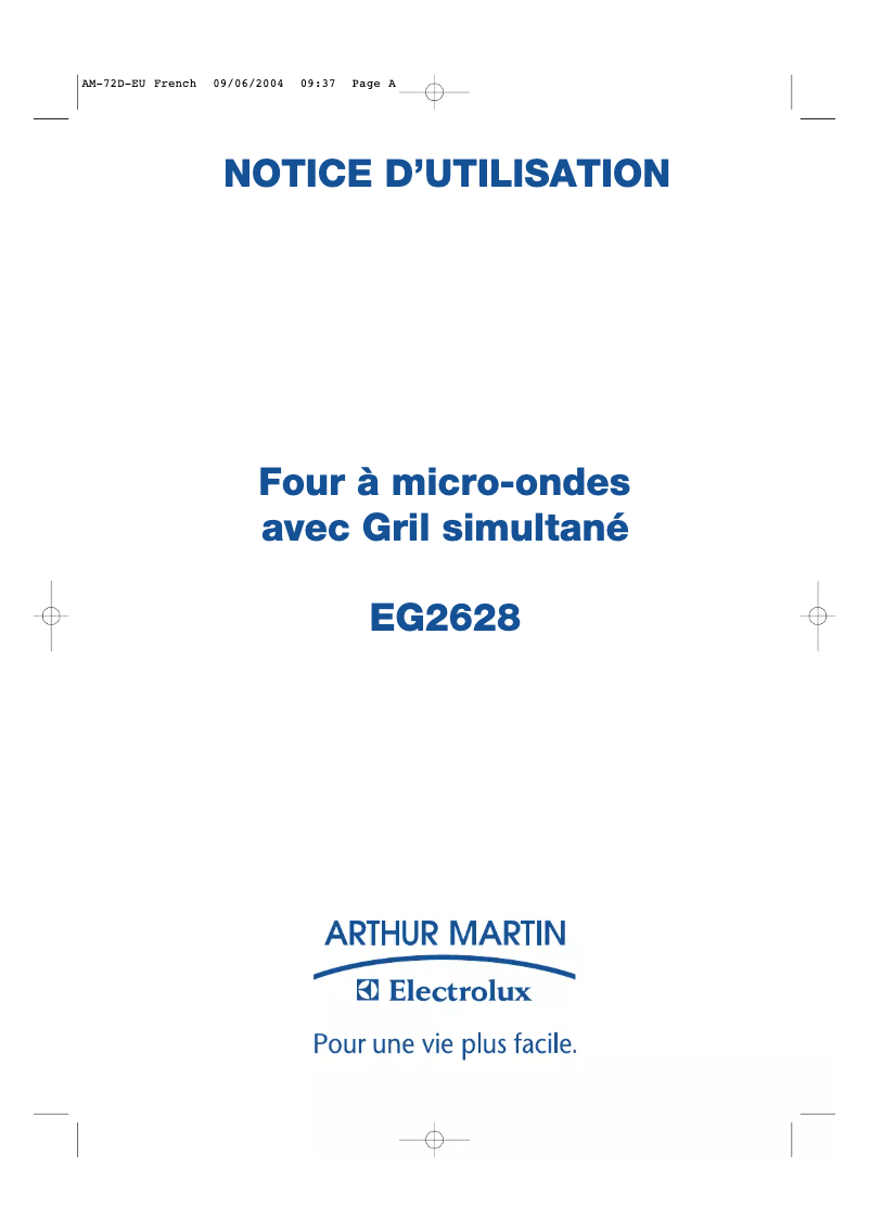 Page 1 de la notice Manuel utilisateur Arthur Martin-Electrolux EG2628N