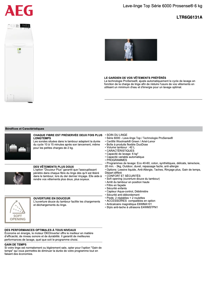 Page n°1 - Fiche technique AEG LTR6G6131A