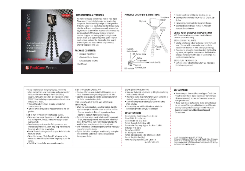 Image de la première page du manuel de l'appareil Selfie Tripod