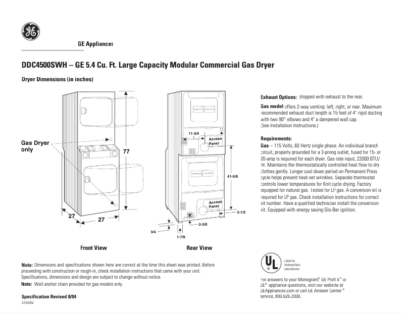 Page 1 de la notice Manuel utilisateur GE DDC4500SWH