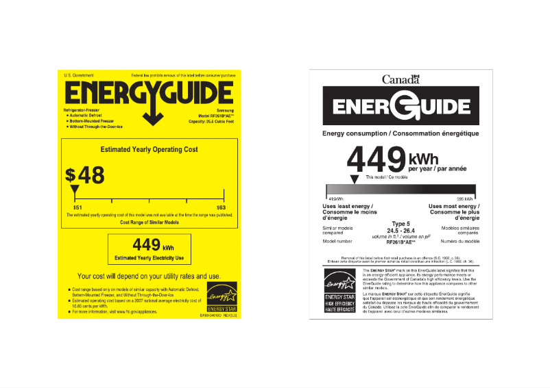 Page 1 de la notice Label énergétique Samsung RF261BEAE