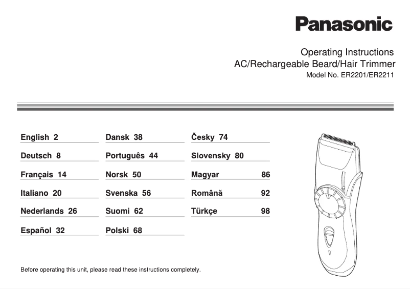 Page n°1 - Manuel utilisateur Panasonic ER-2211