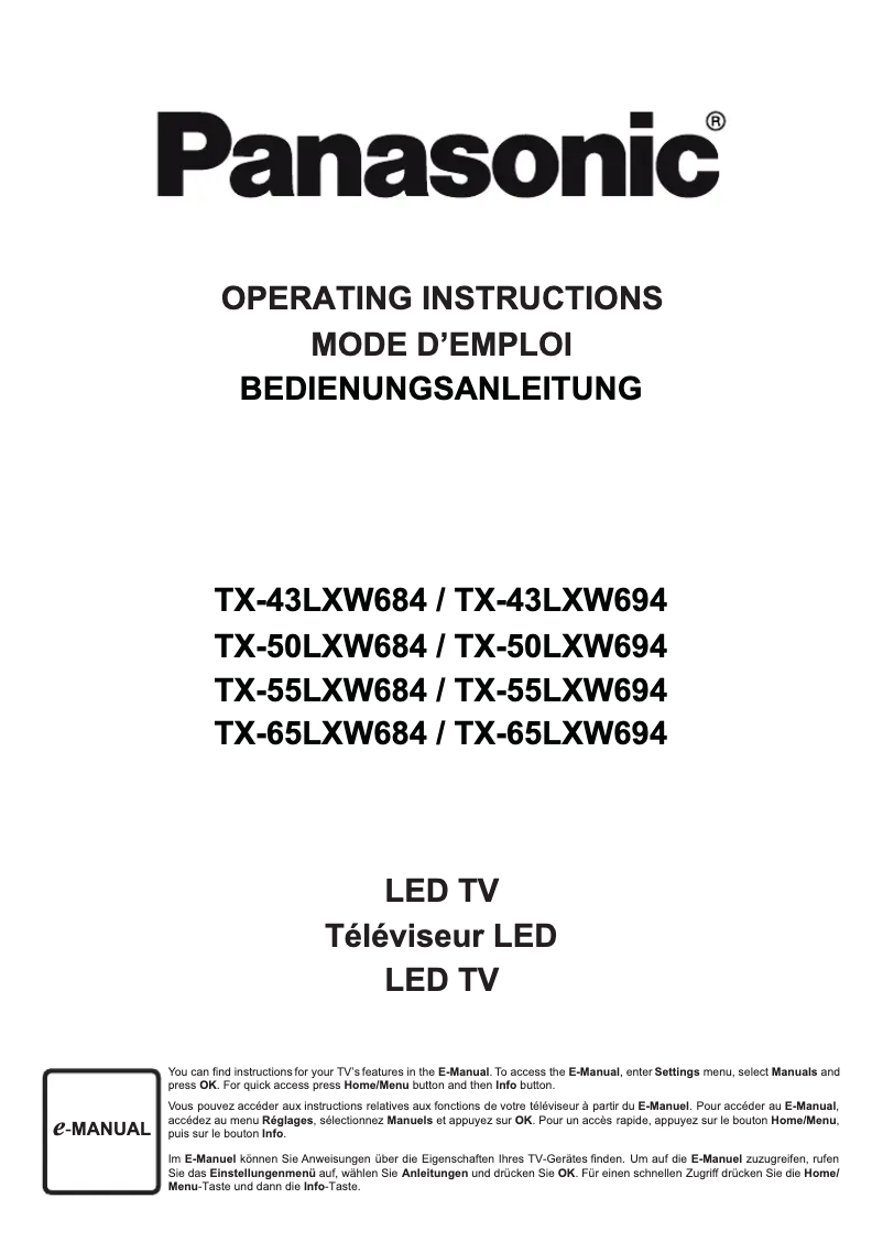 Page 1 de la notice Manuel utilisateur Panasonic TX-65LXW684