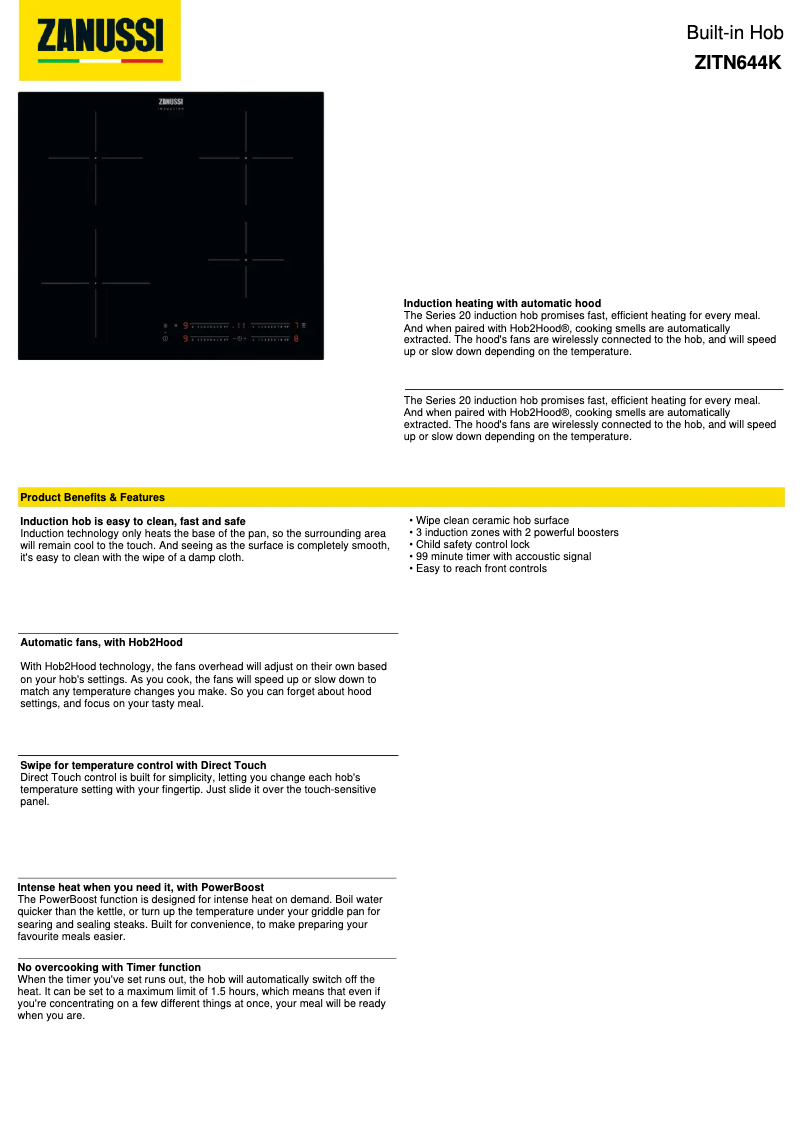 Page 1 de la notice Fiche technique Zanussi ZITN644K