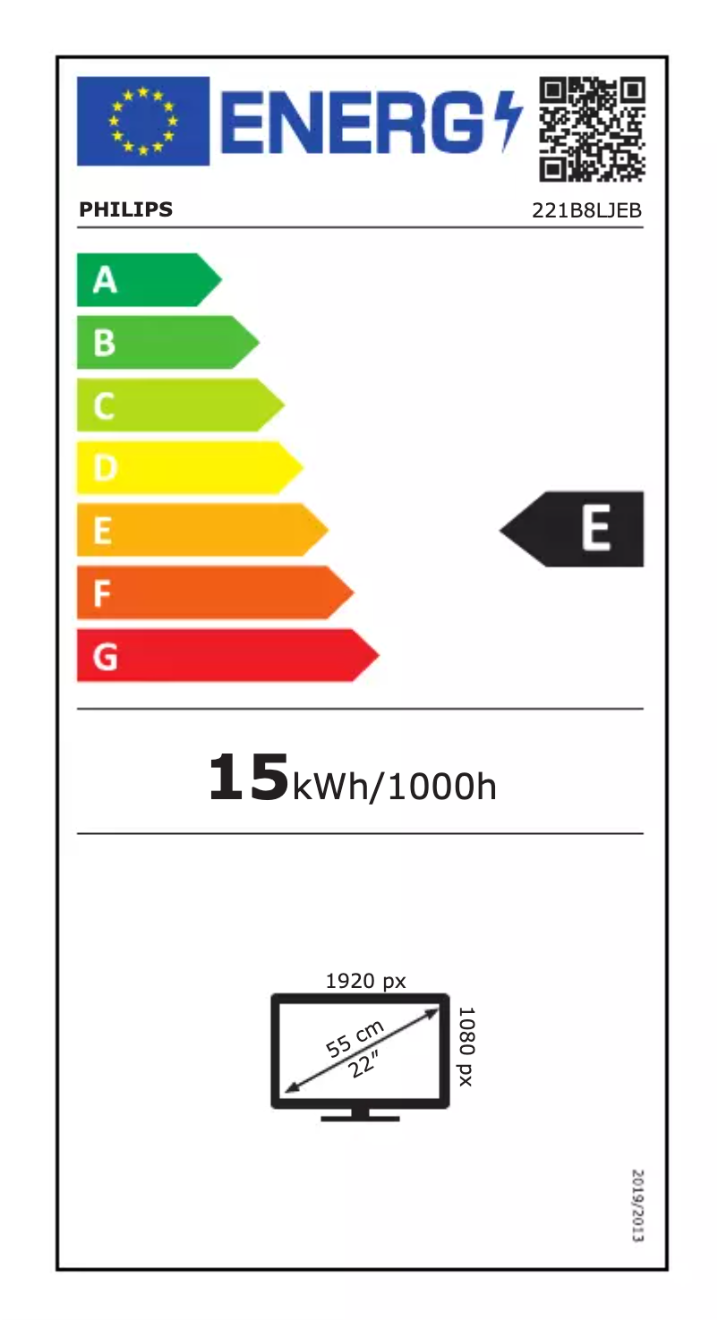 Page 1 de la notice Label énergétique Philips 221B8LJEB