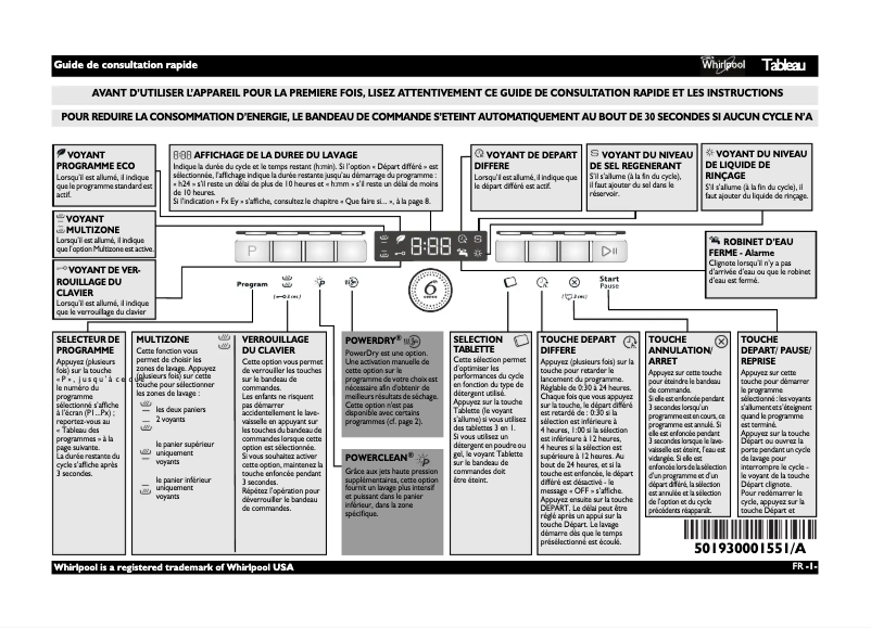 Page 1 de la notice Manuel utilisateur Whirlpool ADPL 9774 WH
