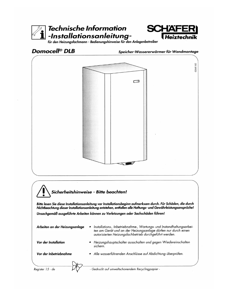 Page 1 of the manual User Manual Schäfer Heiztechnik Domocell DLB80