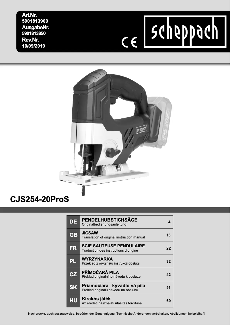 Page 1 de la notice Manuel utilisateur Scheppach CJS254