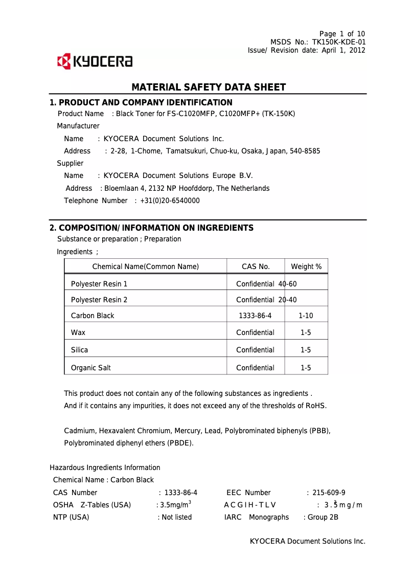 Page 1 de la notice Instructions de sécurité Kyocera FS-C1020MFP+