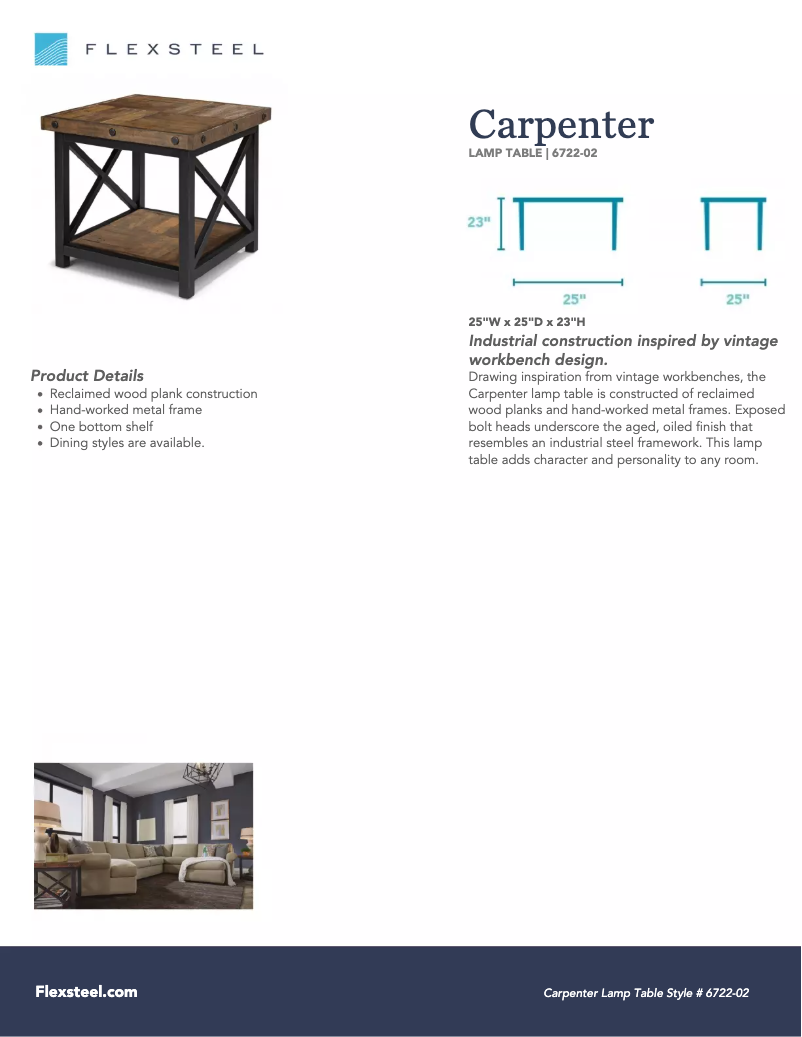 Page n°1 - Fiche technique Flexsteel Carpenter 6723-02