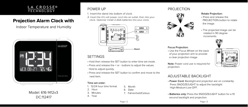 Page n°1 - Guide de démarrage rapide La Crosse Technology 616-1412V3