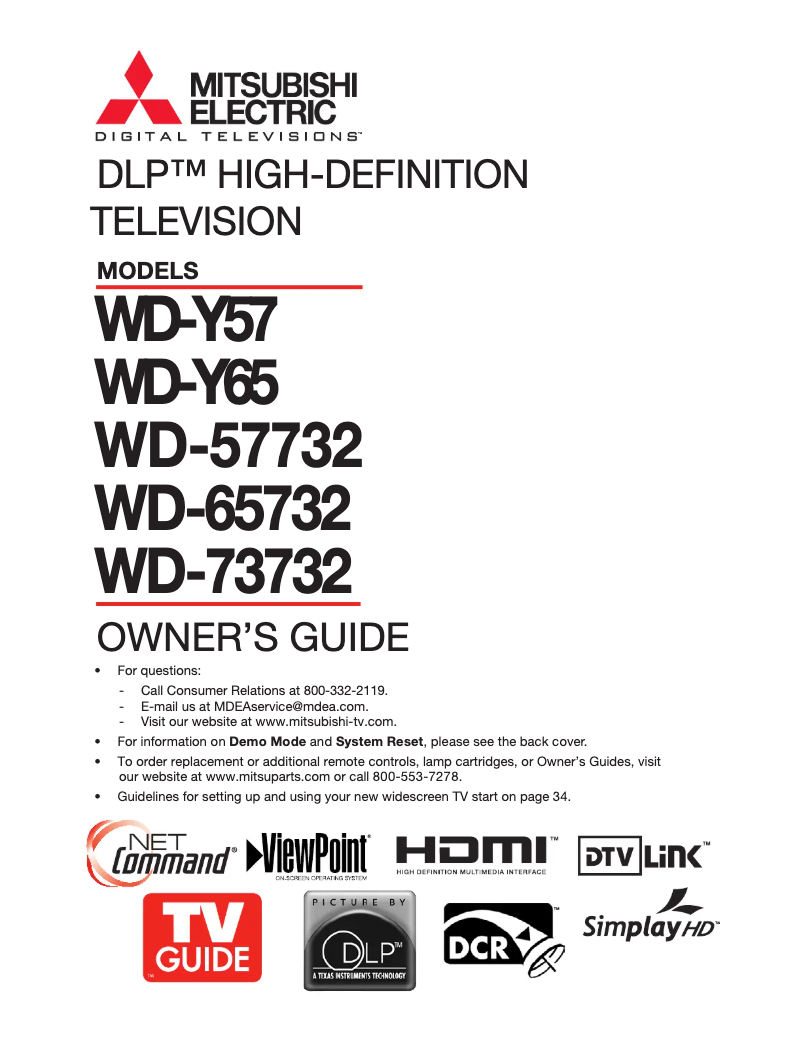 Page 1 de la notice Manuel utilisateur Mitsubishi WD-Y65