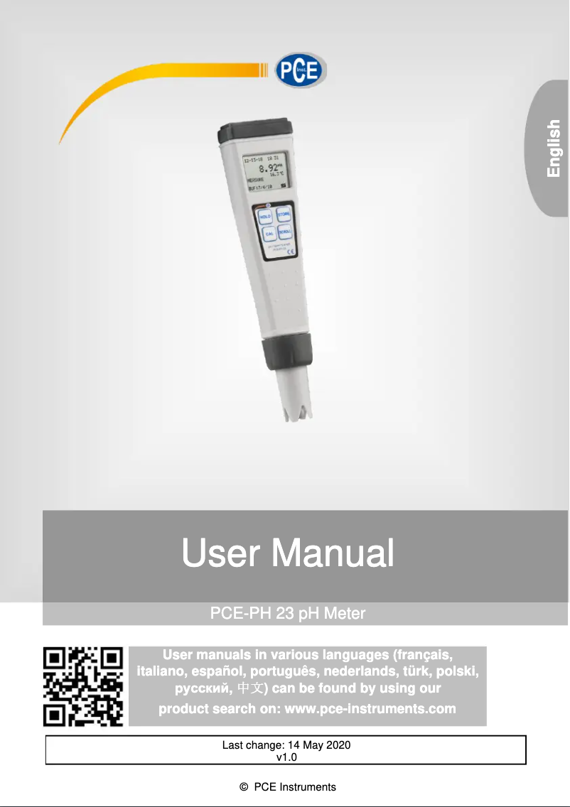 Page n°1 - Manuel utilisateur PCE Instruments PCE-PH 23
