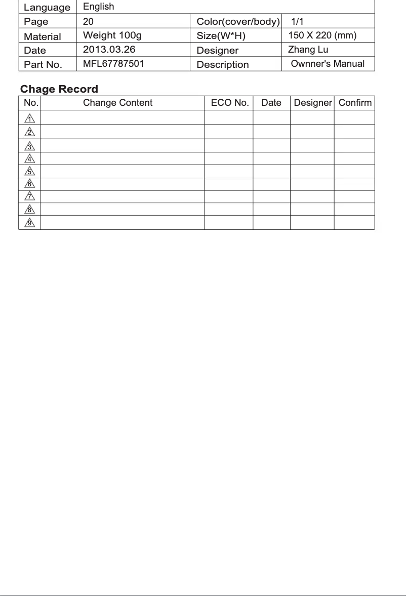 Page n°1 - Manuel utilisateur LG V-WP20SPNT