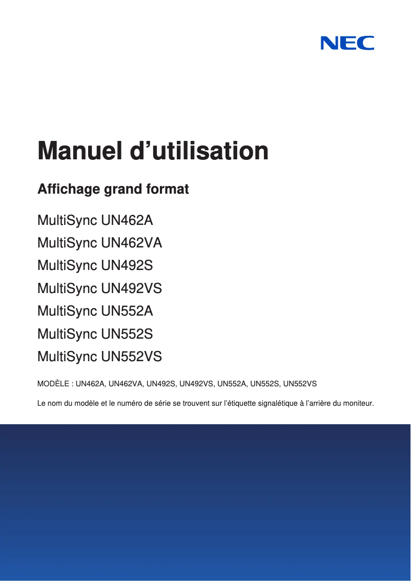Page 1 de la notice Manuel utilisateur NEC MultiSync UN552S