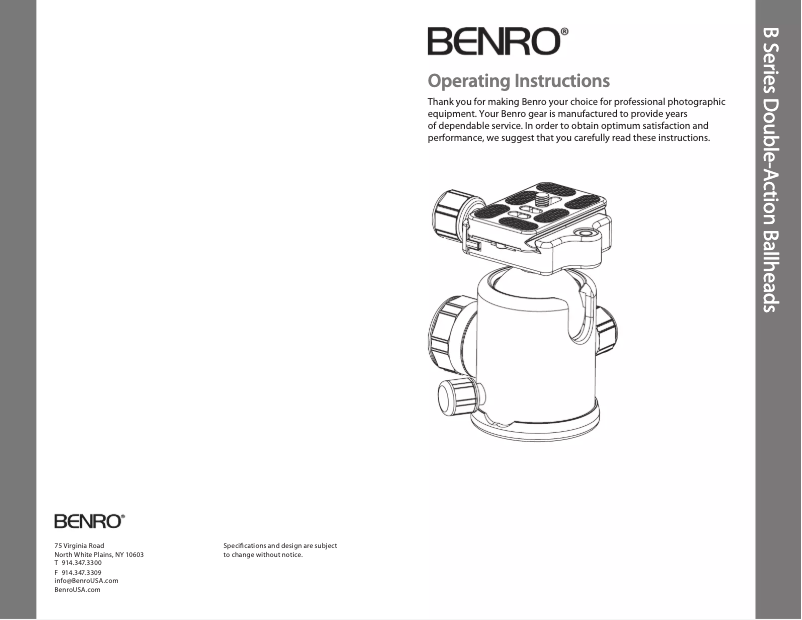 Page 1 de la notice Manuel utilisateur Benro B3